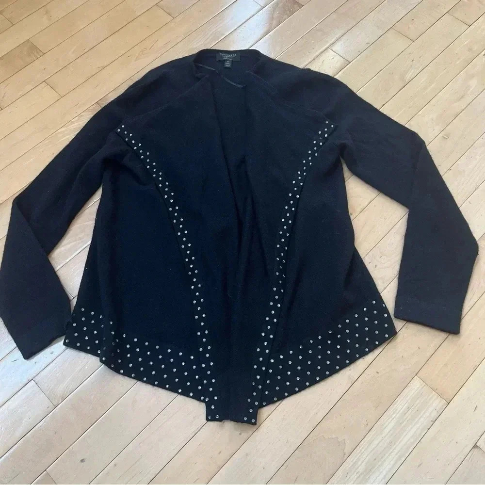 Charter Club Luxury Cardigan Women's Size M Open Black Tight Knit Cashmere Bling